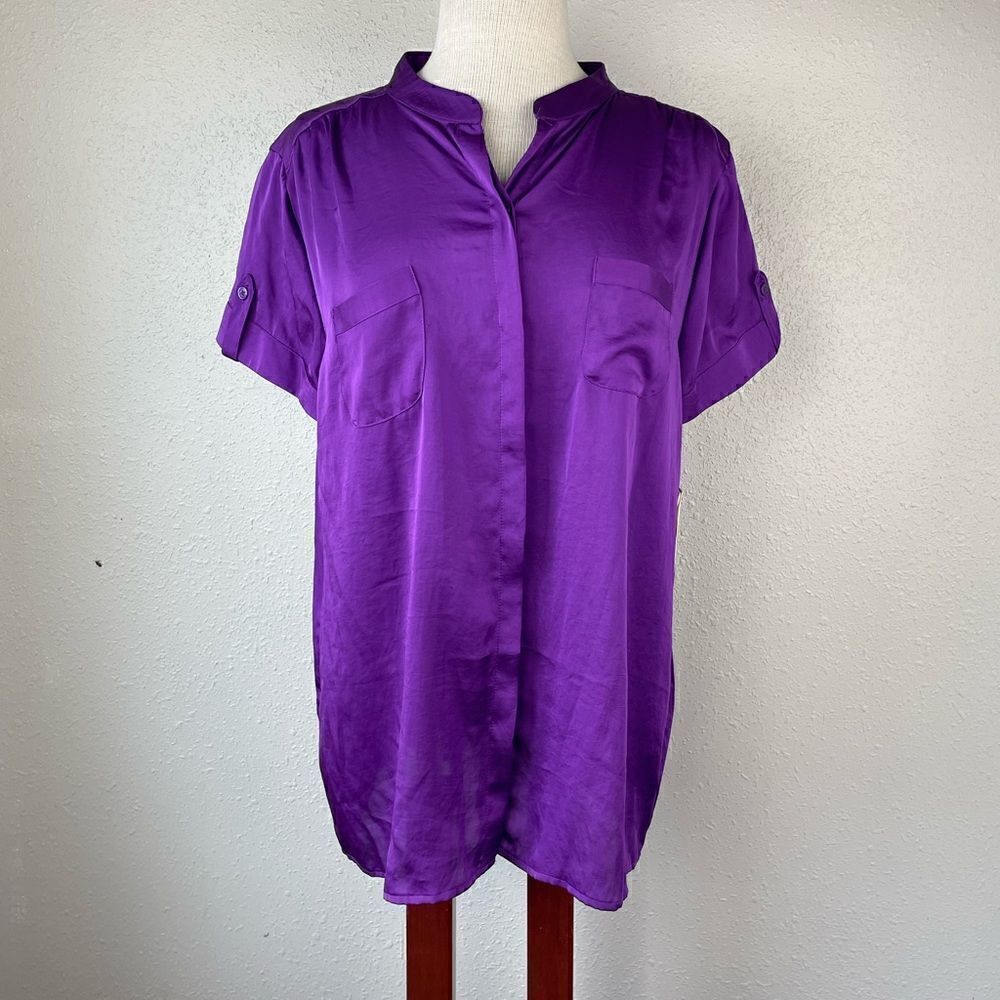 NWT Dana Buchman Purple Button Down Shirt Size XL